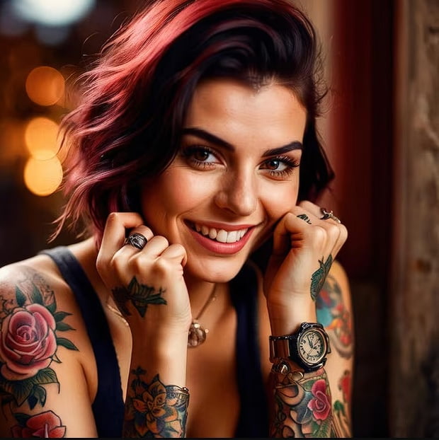 Choica feliz por sus tatuajes