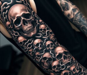 Varios cráneos juntos tatuajes de calaveras