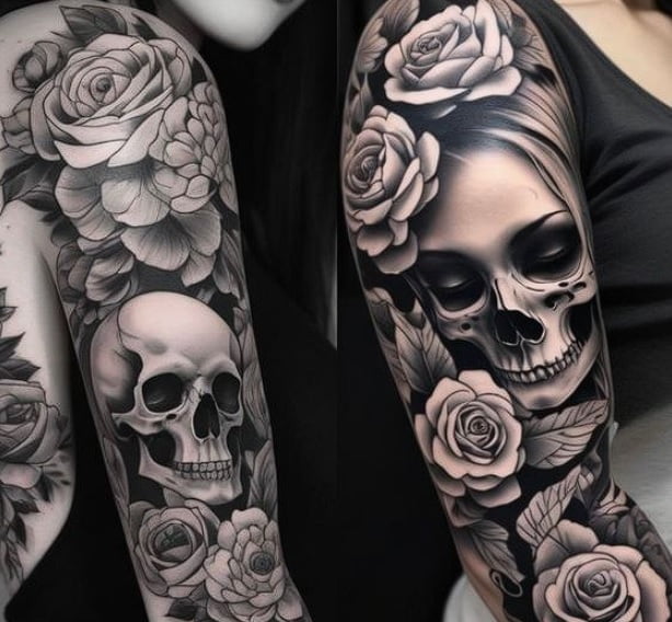 Tatuajes de calaveras en el brazo de una chica