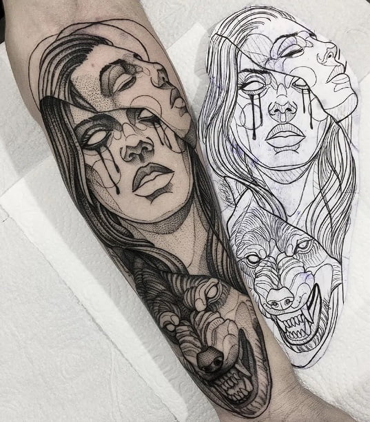 dibujo de rostro y animales