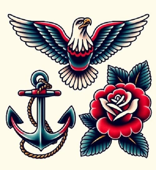 Ancla, águila, flor