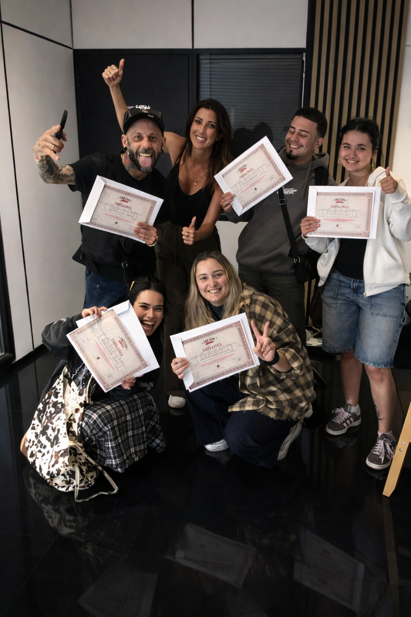 obtención de diplomas tras conseguir pasar las pruebas durante la formación de eliminación de tatuajes en Tattoo School Madrid